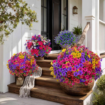 AXYLEX Artificial Flowers for Outdoors Fake Plants - 16 Bundles Faux Outside Greenery Boxwood UV Resistant Plastic Shrubs Decor (Mixed)