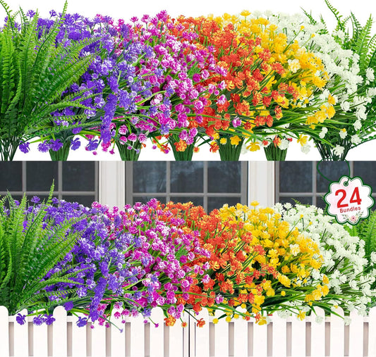 Colorful Artificial Flowers Ferns UV Resistant Garden Decor