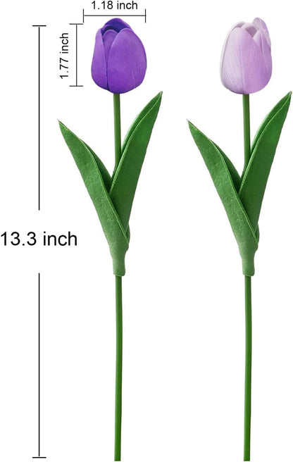 20 Pcs Purple Faux Tulip Flowers Real Touch Spring Tulip Artificial Flowers Bouquet Floral Arrangement for Wedding Home Garden Room Decor (2 Colors)