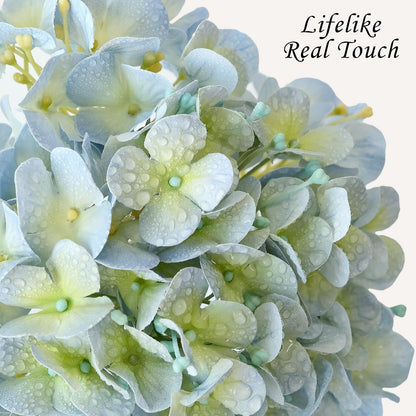 Light Blue Hydrangea Artificial Flowers, 5 Pcs 20" Real Touch Lifelike Silk Artificial Hydrangeas, Full Fake Flowers for Bouquet Table Centerpieces Spring Wedding Indoor Home