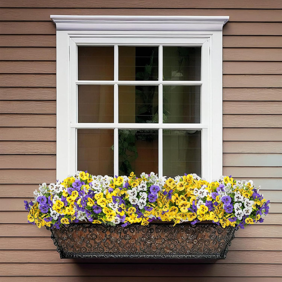 Artificial Flowers for Outdoor, UV Resistant Fake Pansy Flowers, Silk Faux Fowers for Outside Planters Home Garden Office Patio Front (18 Bundles)
