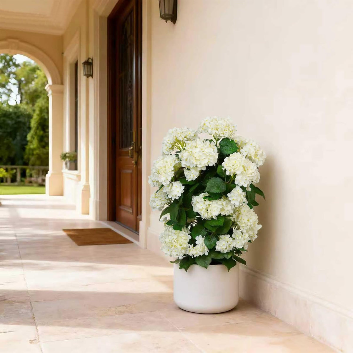 Faux Hydrangea Tree – 30 Inch Hydrangea Tree Artificial with White Flowers, UV Resistant Outdoor Hydrangea Artificial Plants in Pot for Indoor Outdoor Home Porch Decor (2 Pack)