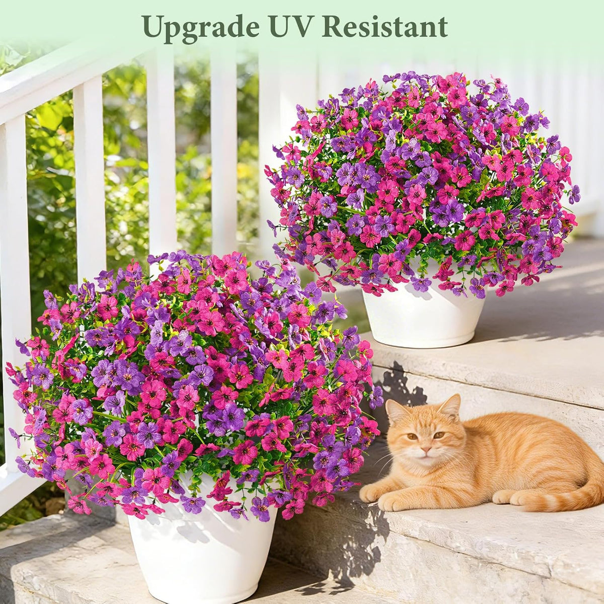 Yastouay 12 Bundles Artificial Flowers for Outdoors, UV Resistant Artificial Outdoor Flowers No Fade Fake Outdoor Flowers Plants for Garden Porch Window Box Pot Planters Decor (Fuchsia+Rose Red)