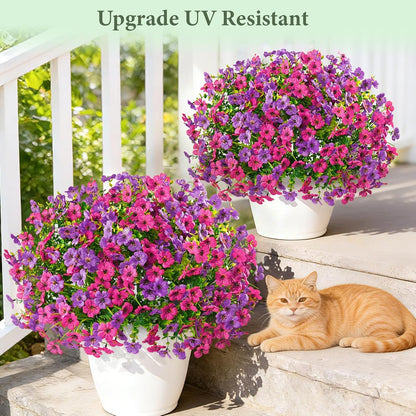 Yastouay 12 Bundles Artificial Flowers for Outdoors, UV Resistant Artificial Outdoor Flowers No Fade Fake Outdoor Flowers Plants for Garden Porch Window Box Pot Planters Decor (Fuchsia+Rose Red)