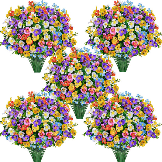 Der Rose 24 Bundles Artificial Pansy Flowers for Outdoors, UV Resistant 6 Assorted Colors Fake Pansies Faux Flowers Buk for Outdoor Planters Window Boxes Flower Beds Garden Decor