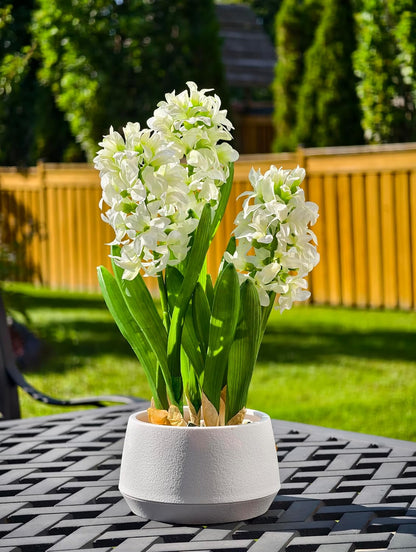 365 Blooming Decor 16 inch Tall White Potted Faux Hyacinth Flower Plant with River Stone-Luxury Artificial Garden Hyacinth for Home, Office Decoration, Housewarming