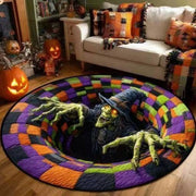 🔥🔥🔥3D Optical Illusion Skeleton Vortex Quilted Round Halloween Rug - Spooky Home Decor