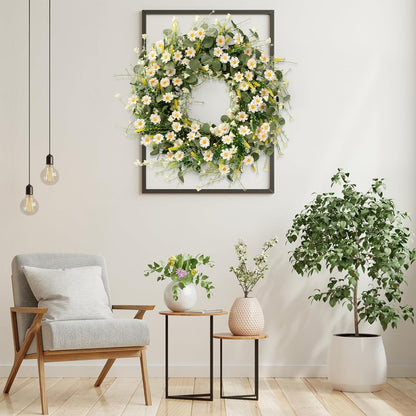 Sggvecsy White Daisy Wreath 24 Inch with Fake Silk Floral Green Eucalyptus Leaves and Lavender for Spring Summer Front Door Window Wall Wedding Farmhouse Festival Decor