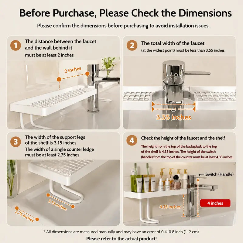 Minimalist Carbon Steel Bathroom Organizer, No-Drill Countertop Storage Rack for Skincare