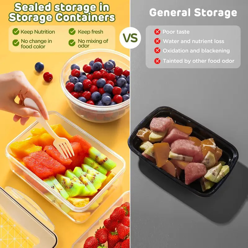 40-Piece Rectangular Plastic Kitchen Food Storage Set - 20 Bases & 20 Lids, Airtight & Leakproof