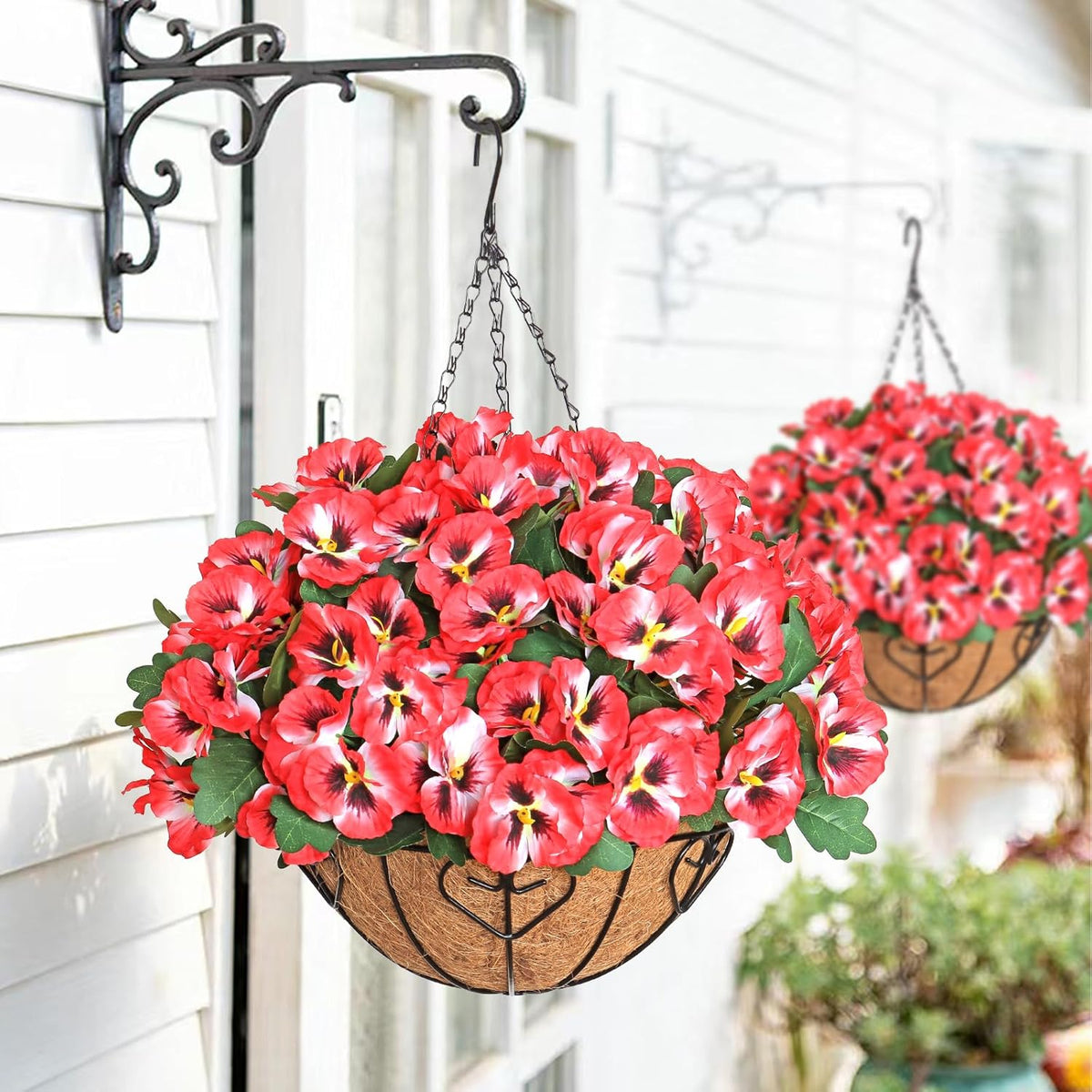 Silk Pansy Hanging Baskets UV Resistant Outdoor Decor