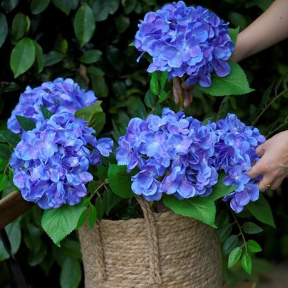 5 Pcs Hydrangea Artificial Flowers, Faux Silk Hydrangea Flores with Stems, Fake Flowers for Wedding Bouquet Kitchen Home Office Party Coffee Tables Vase Outdoor Decor (Purple, 18.5 Inches)