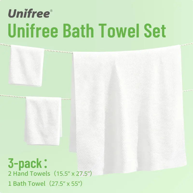 Biodegradable Disposable Towel Sets - 1 Bath & 2 Hand Towels, Ultra Soft & Portable