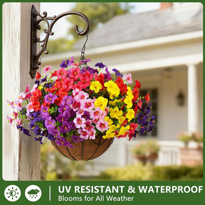 INQCMY Artificial Fake Petunia Flowers for Outdoors Spring Decoration, 12 Bundles Faux Plants Outdoor UV Resistant Realistic Silk Flower for Outside Planters Patio Porch Yard Window Box