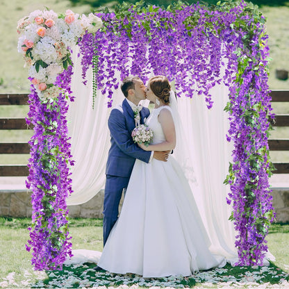 Sggvecsy 6Pcs Wisteria Garland Artificial Flowers Garland Fake Hanging Wisteria Vines Rattan Silk Hanging Flower Vines for Home Garden Outdoor Wedding Arch Party Ceremony Total 35.4Ft (Purple)