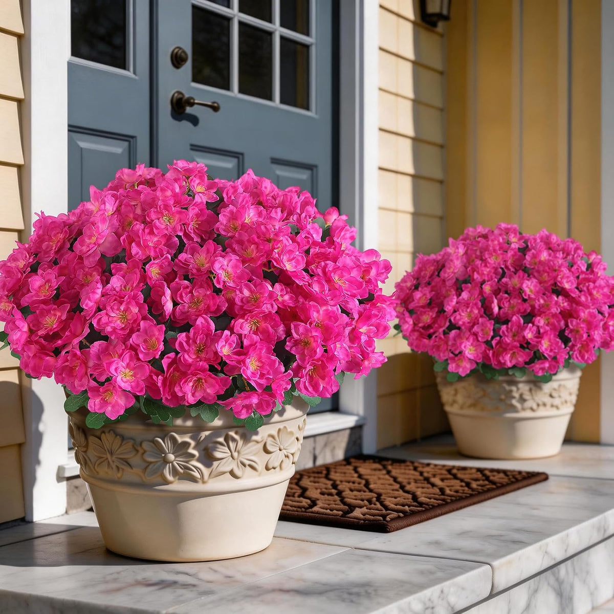 8 Bundles Artificial Flowers for Front Door, Fake Silk Azalea Bouquet Silk Flowers for Outside UV Resistant Realistic Faux Plants for Planter Farmhouse Patio Garden Walkways Home Decor (Rose Red)