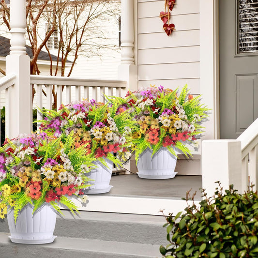 14 Pcs Artificial Flowers Outdoor UV Resistant Fake Flower for Outside Faux Greenery Plant Planter Plastic Flowers - No Maintenance Outdoor Faux Flowers for Porch Garden Home Decor (Mix 4)