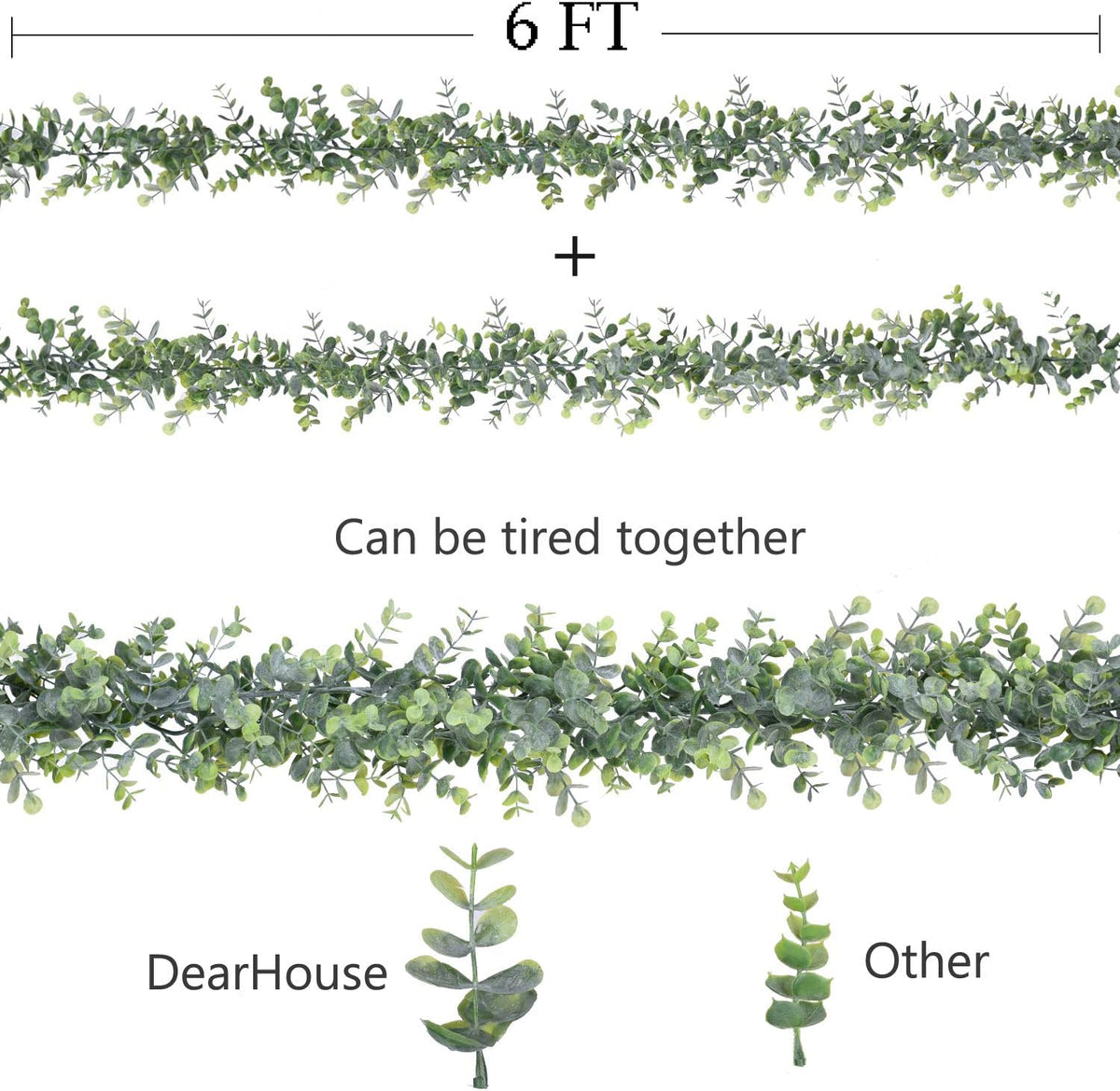 DearHouse Faux Eucalyptus Garland Plant, 2 Pack Artificial Vines Hanging Eucalyptus Leaves Greenery Garland for Wedding Backdrop Arch Wall Decor, 6 Feet/pcs UV Protected Indoor Outdoor