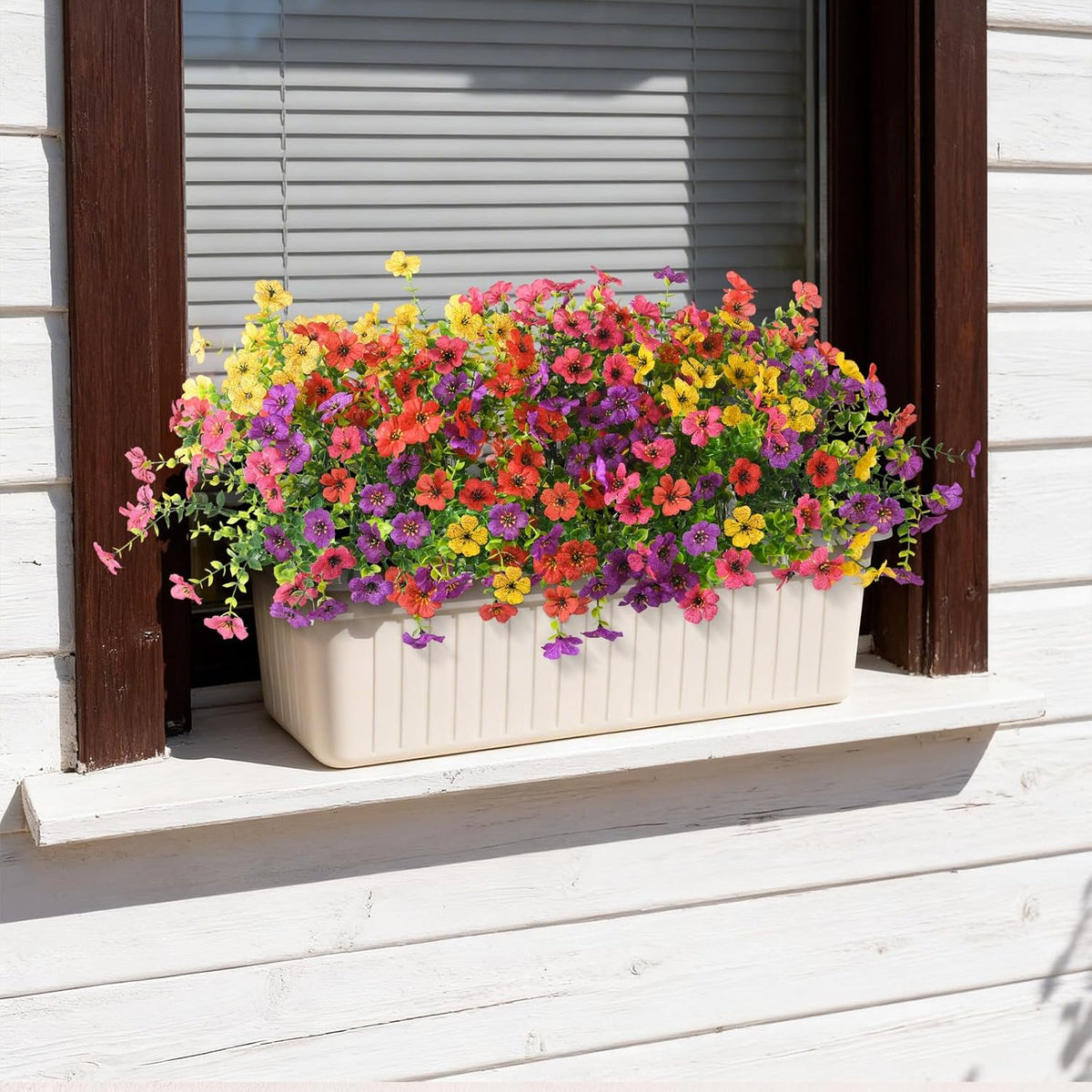 Homsunny Artificial Flowers for Outdoors, 12 PCS Faux Silk Flower Spring Decoration, Fake Outdoor Flowers UV Resistant No Fade Artificial Plants for Home Planter Front Porch Garden Patio Yard Decor
