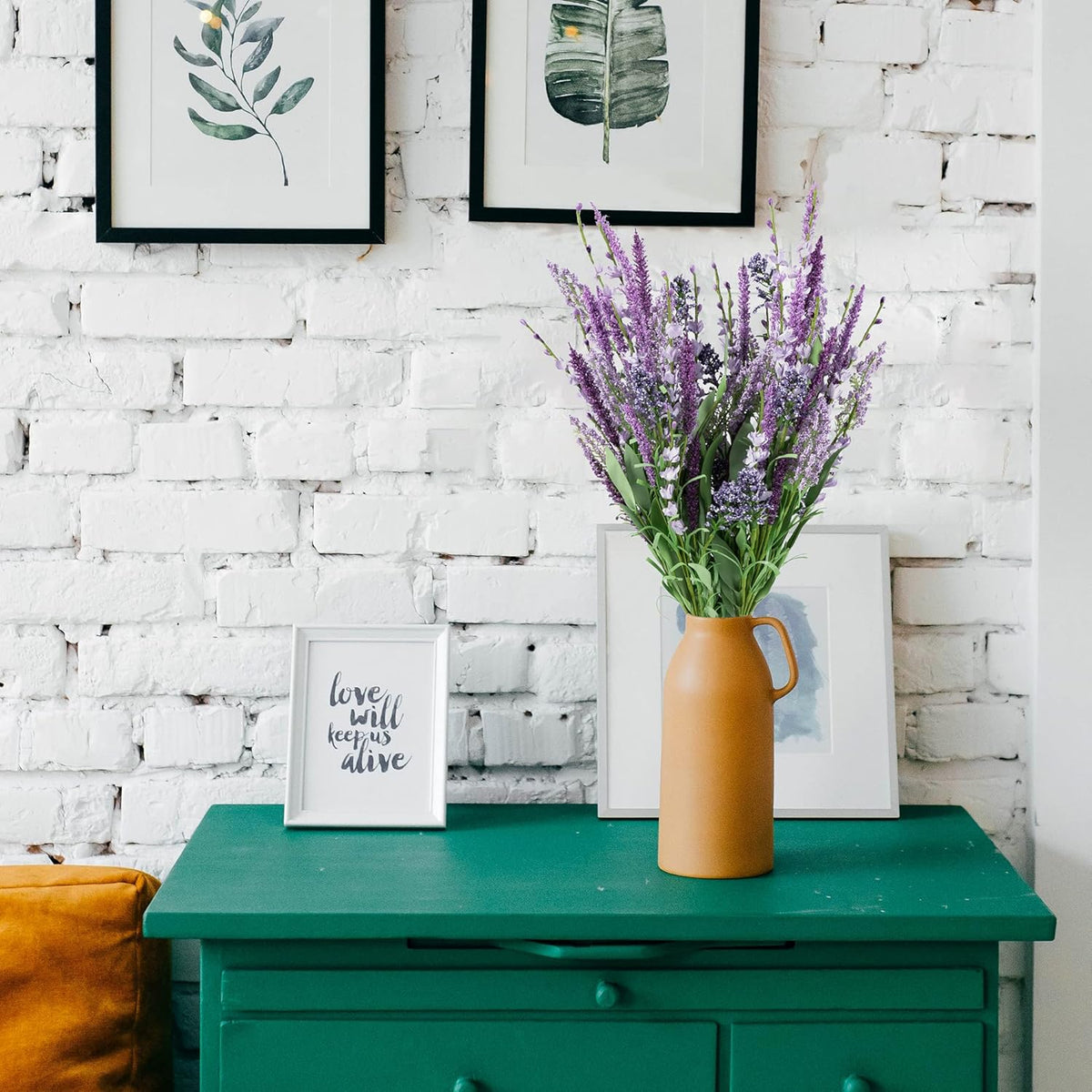 Artificial Bush Heather Lavender Flowers, Fake Foxtail Grass with Seeds, Faux Spring Botanical Greenery Plant Bouquets for Home and Wedding DIY Decorations