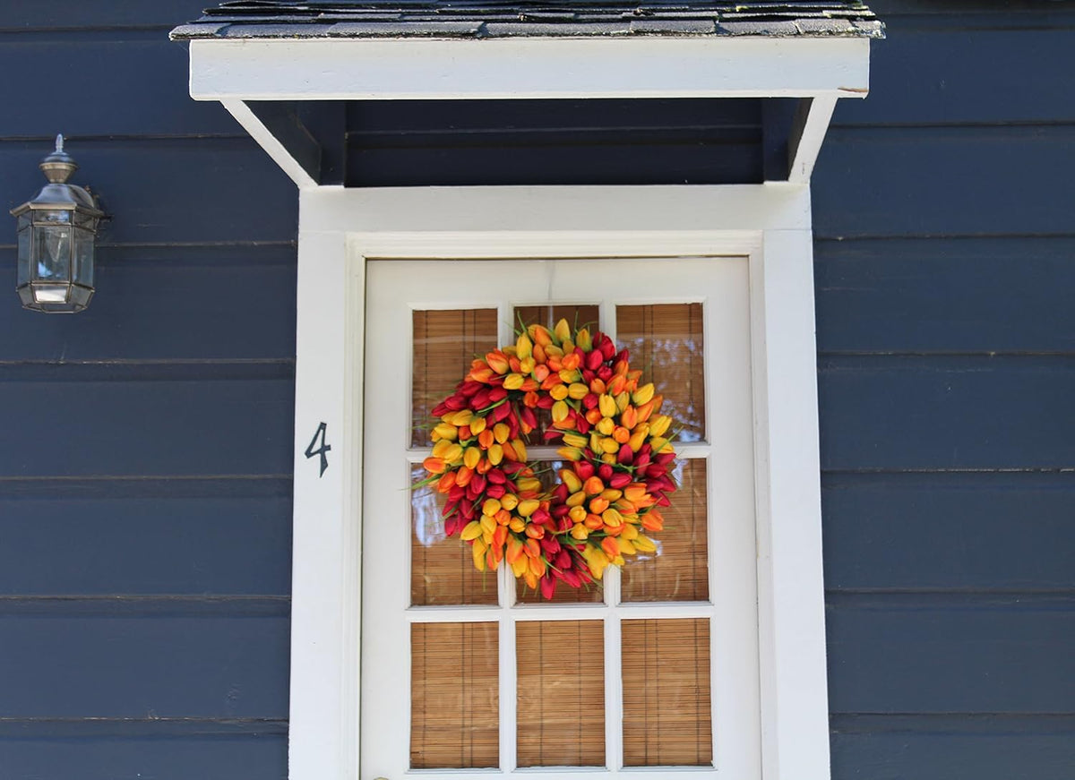The Wreath Depot Blush Tulip Front Door Wreath 19 Inch, Gorgeous Full Spring Door Wreath Designed in USA, Measures True to Size, White Gift Box Included