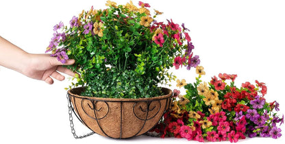 HyeFlora 2 Set Artificial Outdoor Flowers Hanging Basket, Faux Hanging Plants for Outside Spring Decoration, Fake Silk UV Resistant Look Real Daisy for Porch Patio Home Decor