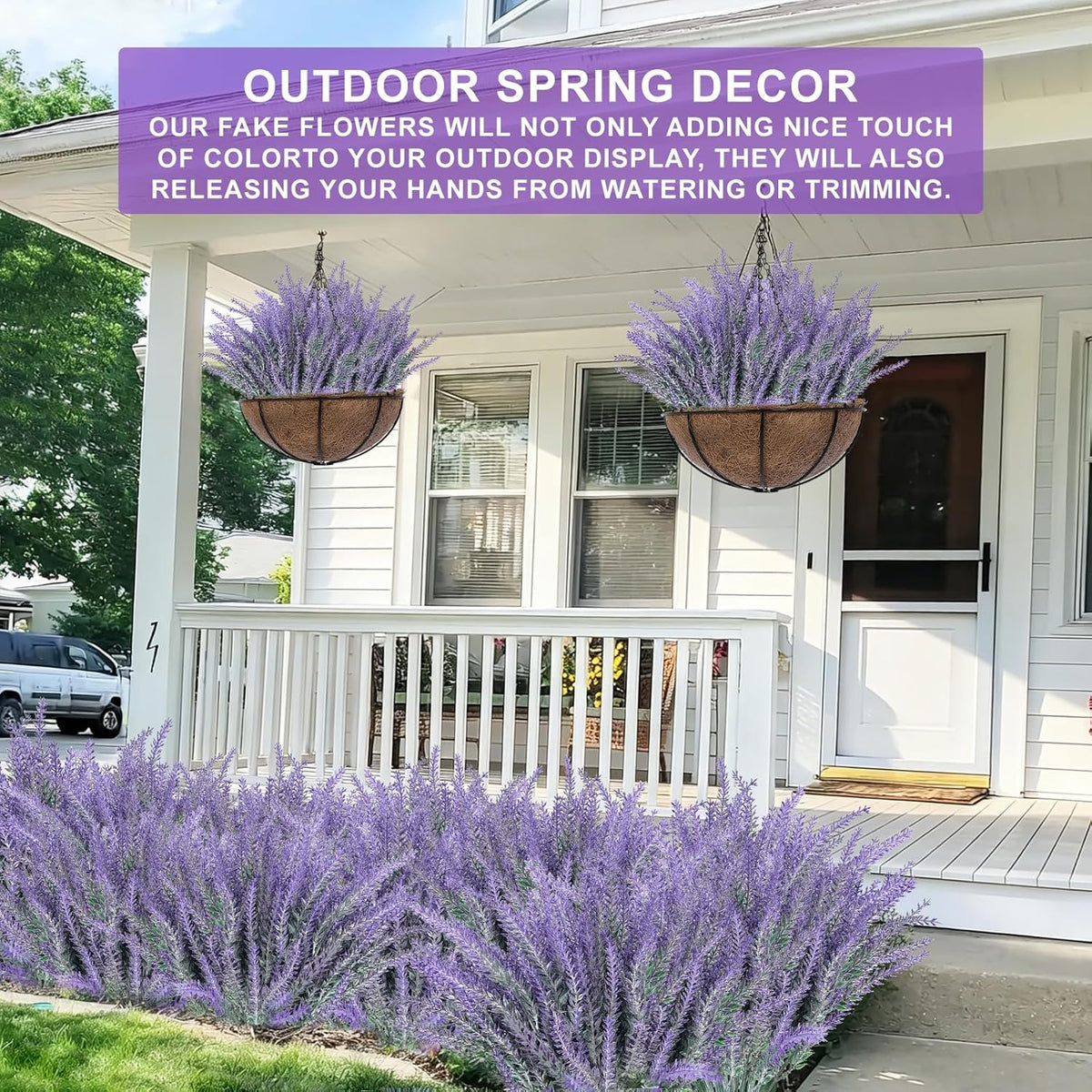 TURNMEON 20 Bundles Artificial Lavender Flowers for Outdoors, UV Resistant No Fade Fake Plants Plastic Faux Plants for Home Window Box Planter Porch Gardens Cemetery Spring Summer Decor(Gray Purple)