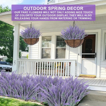 TURNMEON 20 Bundles Artificial Lavender Flowers for Outdoors, UV Resistant No Fade Fake Plants Plastic Faux Plants for Home Window Box Planter Porch Gardens Cemetery Spring Summer Decor(Gray Purple)