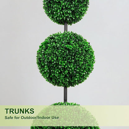 3FT UV-Resistant Artificial Triple Ball Boxwood Topiary Set of 2, All-Weather Outdoor & Indoor Decor for Garden, Porch, Entryway