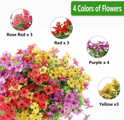 Artificial Flowers Fake Plants for Outdoors Spring Decoration, 13Bundles Silk Realistic UV Resistant Faux Flowers for Outside Planter Porch Yard Patio Garden Home Indoor, Mix