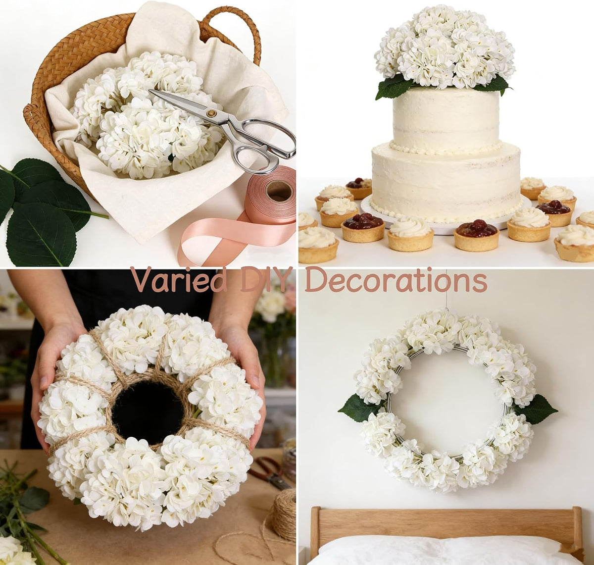 6 Pcs White Hydrangea Artificial Flowers Silk Fake Hydrangeas with Stems for Wedding and Home Decor