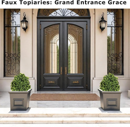27“ Realistic Artificial Boxwood Topiary Trees Set of 2, Faux Boxwood Plants Outdoor UV-Resistant, No Maintenance Curb Appeal Fake Evergreen Bushes & Shrubs for Front Porch Outside Planter Decor