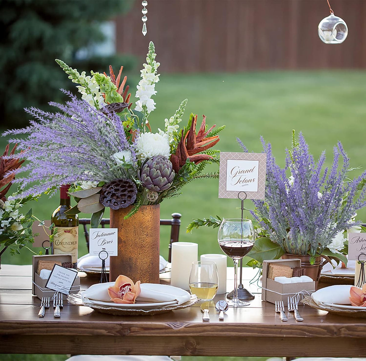 Ouddy Decor 24 Bundles Artificial Lavender Fake Flowers Faux Plastic Plants for Home Wedding Kitchen Garden Patio Window Box Office Table Centerpieces Indoor Outdoor Decor, Gray Purple