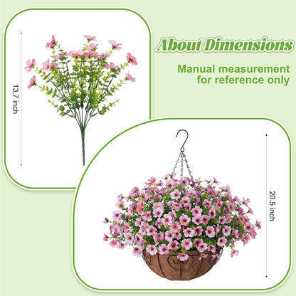 Artificial Faux Hanging Plants Flowers Basket for Spring Outdoor Decoration, Fake Silk Daisy UV Resistant Look Real with Eucalyptus Leaves Summer Outside Decor for Home Patio Garden