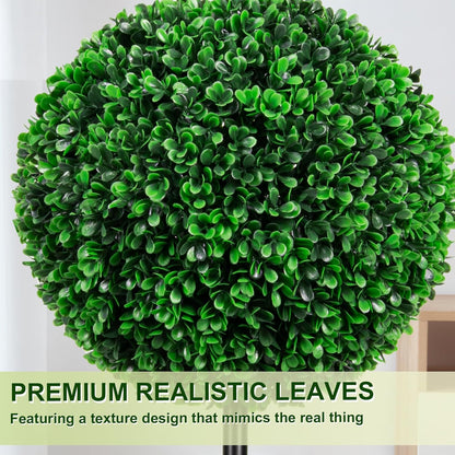 3FT UV-Resistant Artificial Triple Ball Boxwood Topiary Set of 2, All-Weather Outdoor & Indoor Decor for Garden, Porch, Entryway