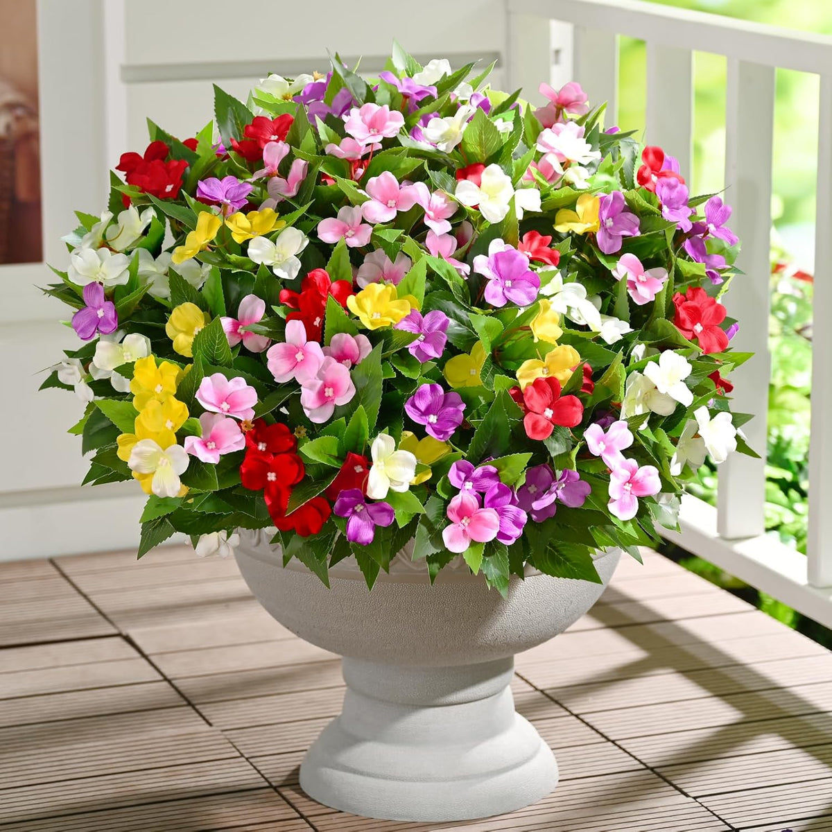 Waipfaru 5 Pcs Artificial Flowers for Outdoors, UV Resistant Faux Flowers for Outdoor Planters, Silk Impatiens Bouquet Mix Color Spring Artificial Plants for Garden Porch Patio Balcony Yard