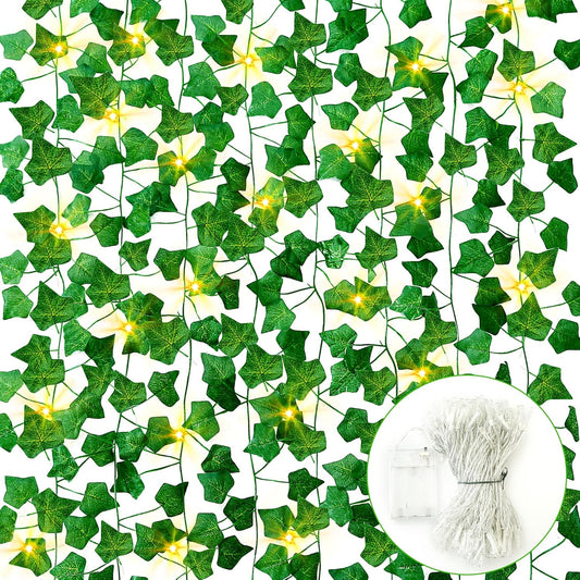 Sggvecsy 6 Pack 42Ft Artificial Ivy Leaf Plants with LED String Lights Fake Ivy Leaves Artificial Ivy Garland Greenery Hanging Plants Vines for Wedding Wall Party Home Room Kitchen Garden Decor
