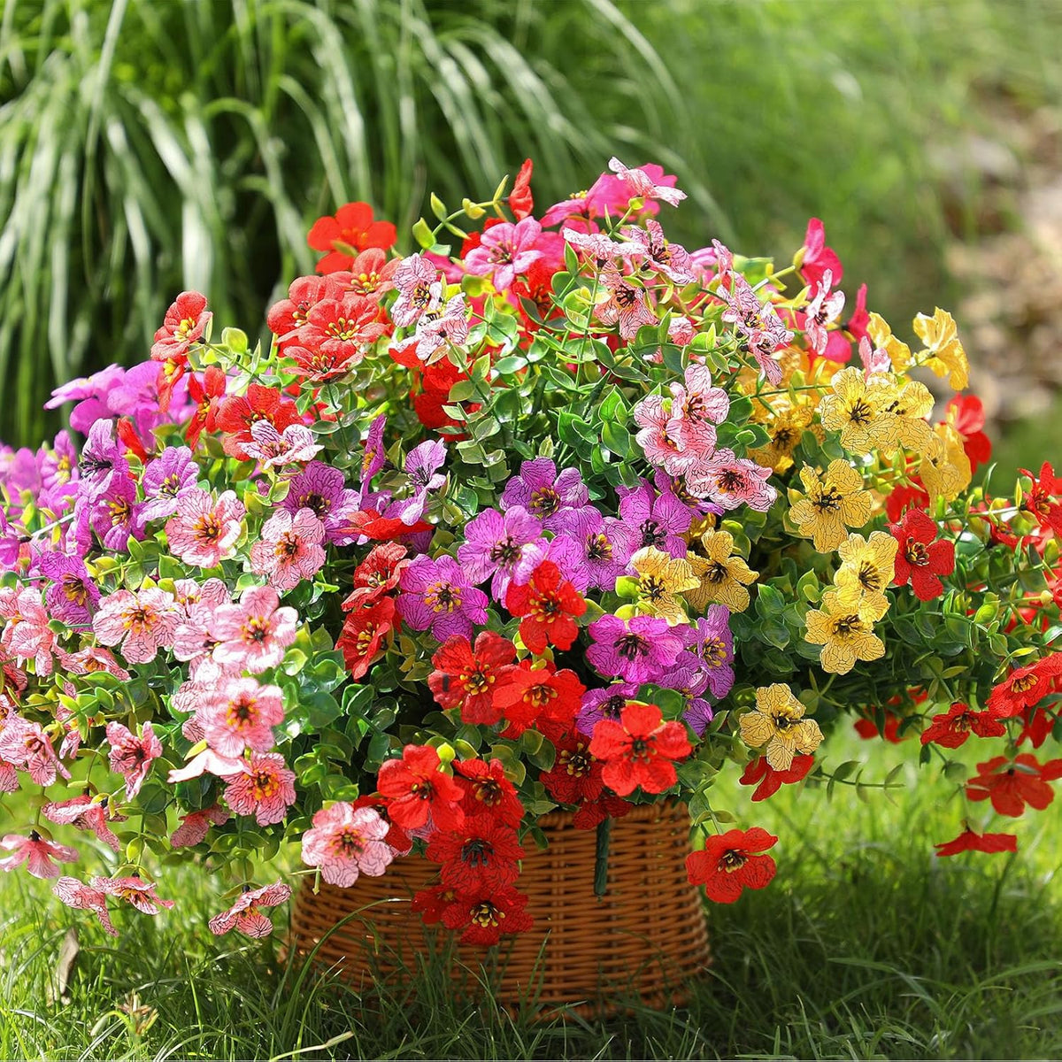 Artificial Flowers Outdoor Fake Plants, Faux Silk Flowers Plastic Plants for Outdoors Indoor and Outdoor Front Porch Hanging Planter Window Box Garden Home Spring Decoration, 14 Pack (Mix)