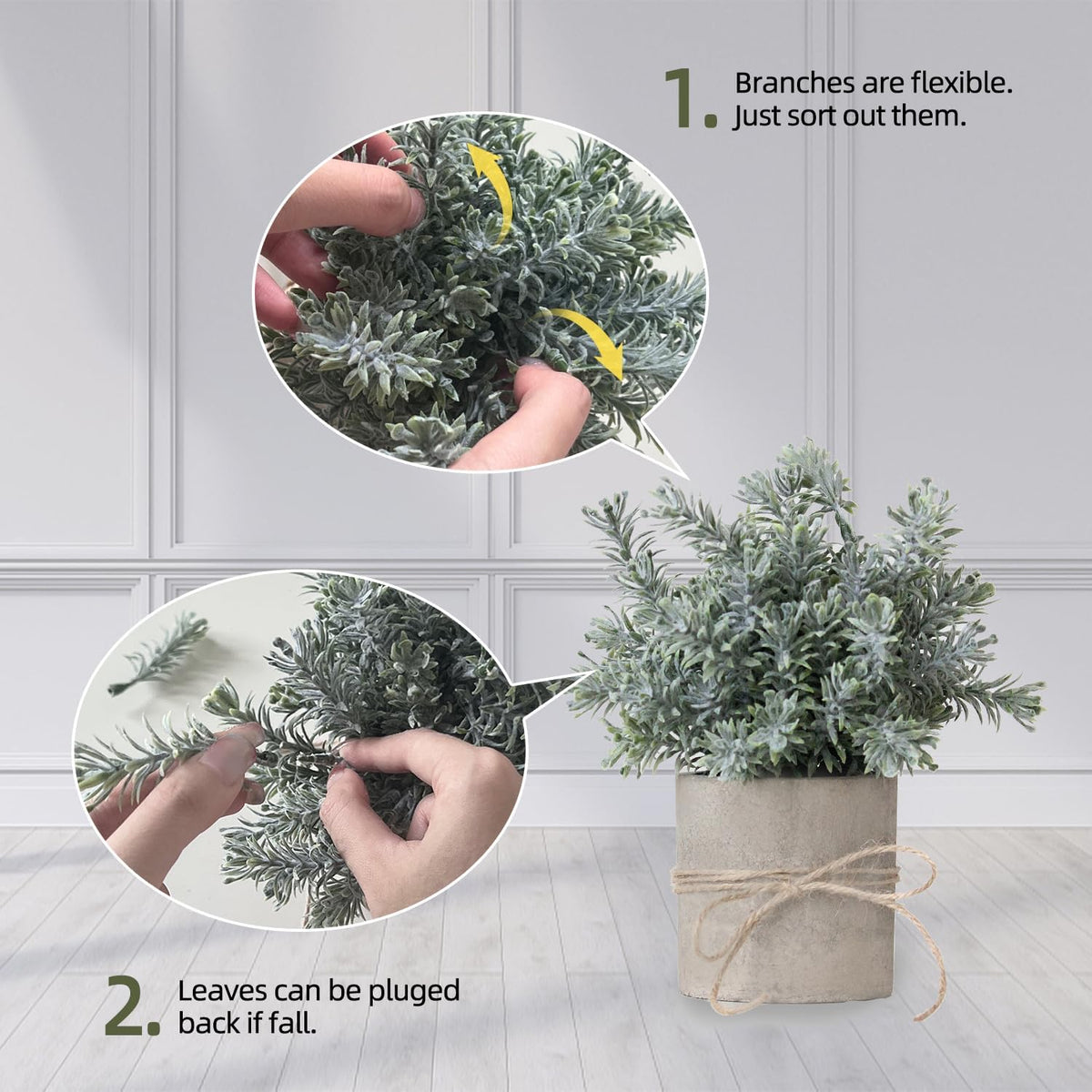 4 Pack Small Fake Plants in White Pulp Pot for Home Decor, Artificial Plants Indoor, Small Faux Plants Indoor for Bathroom Bedroom Kitchen Office Farmhouse Room Shelf Decor