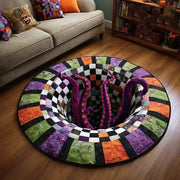 🐙 Deep-sea octopus 3D optical illusion round Halloween rug