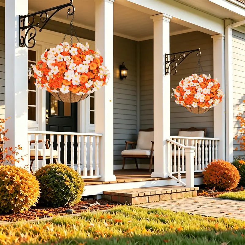 🍂🍂🍂Fall Sale: 2-Pack Artificial Morning Glory Hanging Baskets for Porch & Garden