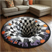 🔥🔥🔥3D Optical Illusion Skeleton Vortex Quilted Round Halloween Rug - Spooky Home Decor