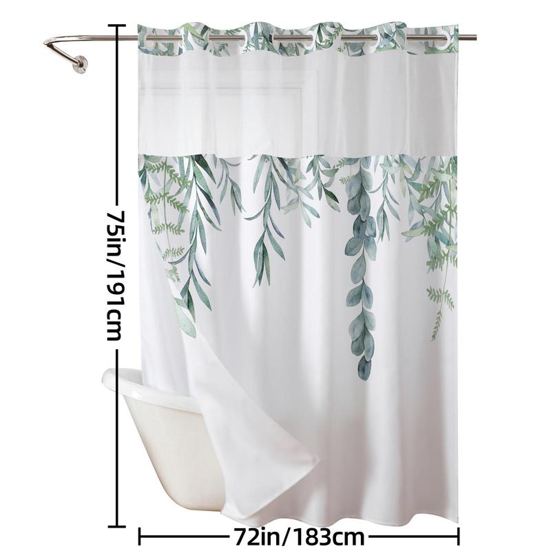 Ink and Wash Floral Double-Layer Shower Curtain, Hookless Country Style Decor, 72x75in