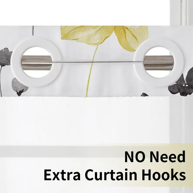 Ink and Wash Floral Double-Layer Shower Curtain, Hookless Country Style Decor, 72x75in