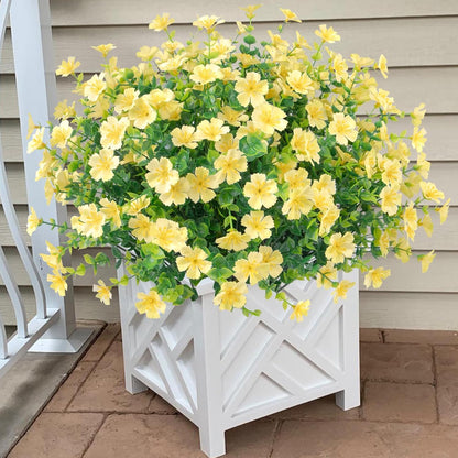 Ouddy Decor 24 Bundles Artificial Silk Flowers for Outdoors, Fake Plants Faux Greenery for Indoor and Outdoor Garden Porch Window Hanging Planter Office Table Home Decor, Yellow