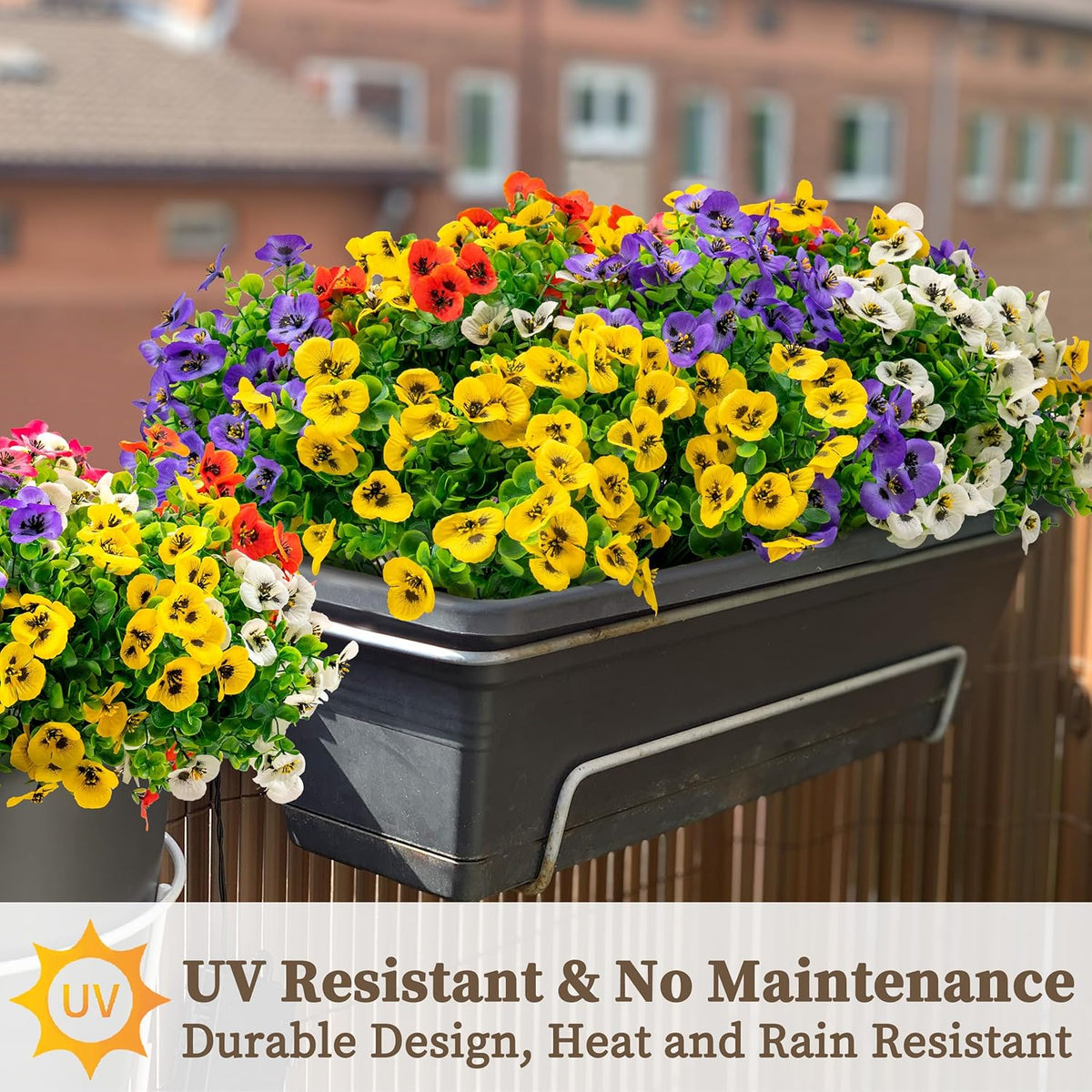 20 Bundles Artificial Fake Pansy Flowers for Outdoor - Yellow, White, Purple, Sunset red & deep pink Faux Pansies Flowers, Fake Flowers for Outdoor Planters, Porch, Garden, and Home Decoration