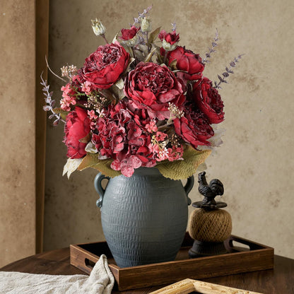 Ivydale Peony Artificial Flowers Bouquet 17.7" Faux Silk Arrangements Fake Peonies Plants Bulk Look Real Dining Table Centerpieces for Home Kitchen Wedding Party Decor, No Vase (Red)
