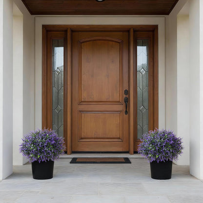 Set of 2 Artificial Eucalyptus Leaf & Lavender Topiary Trees for Front Door - UV Protection Faux Topiary Trees Fake Greenery Plant with Black Flowerpot for Farmhouse, Home, Outdoor Decor