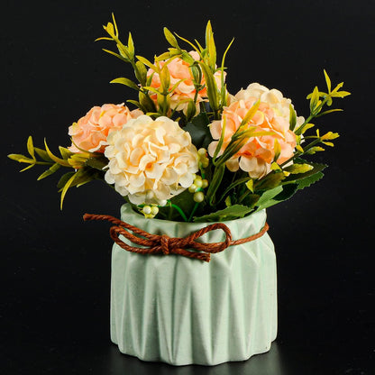 Artificial Flower Plants – Mini Fake Hydrangea Flowers in Pot for Home Decor Party Wedding Office Patio Table Desk Decoration, Set of 4, Size: 3.3"(Diameter) x 5.5"(Tall)
