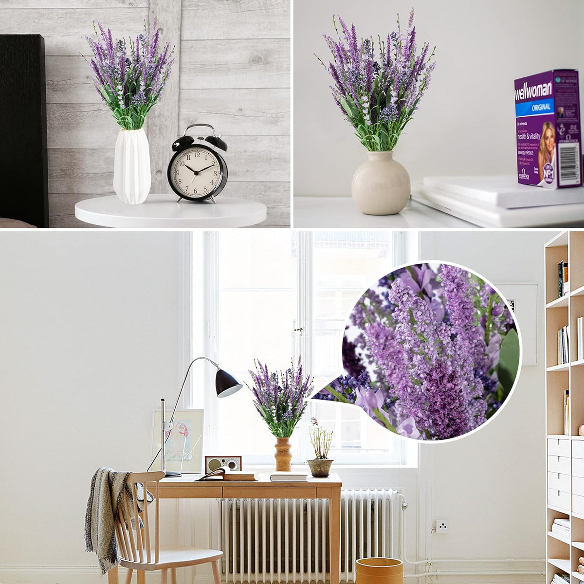 Artificial Bush Heather Lavender Flowers, Fake Foxtail Grass with Seeds, Faux Spring Botanical Greenery Plant Bouquets for Home and Wedding DIY Decorations